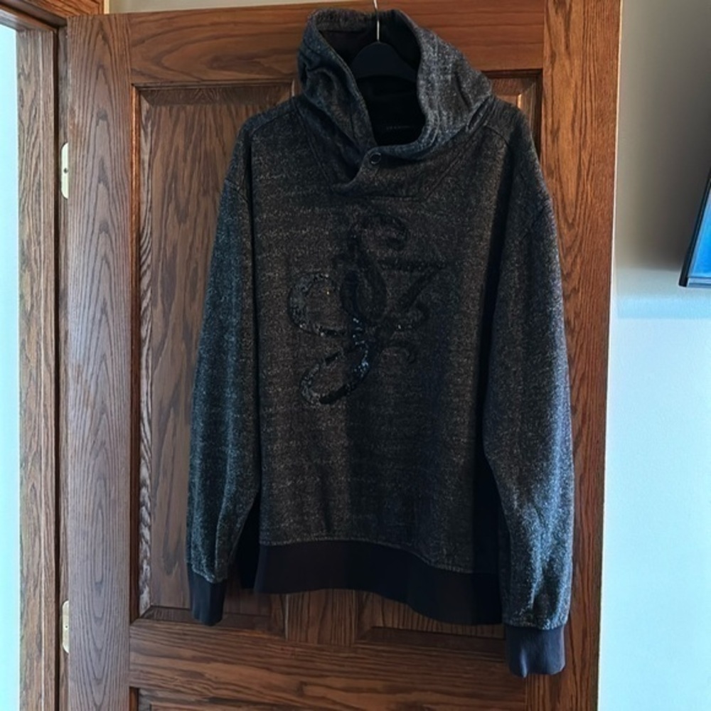 Sean John hooded black grey sequence ribbed hem sweatshirt size XL